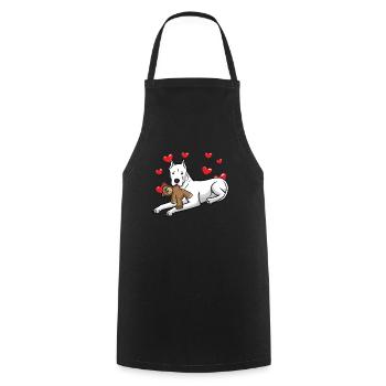 Dogo Argentino dog with plush toy and many - Cooking Apron - black - Front - AI Model Male 185 dark (185cm)