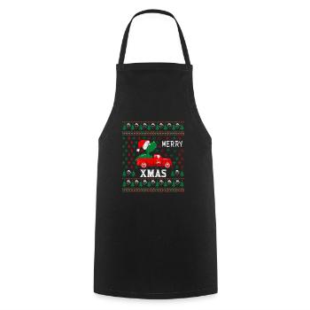 camion à cheval dinosaure pull de Noël moche - Tablier de cuisine - noir - Devant - AI Model Male 185 dark (185cm)
