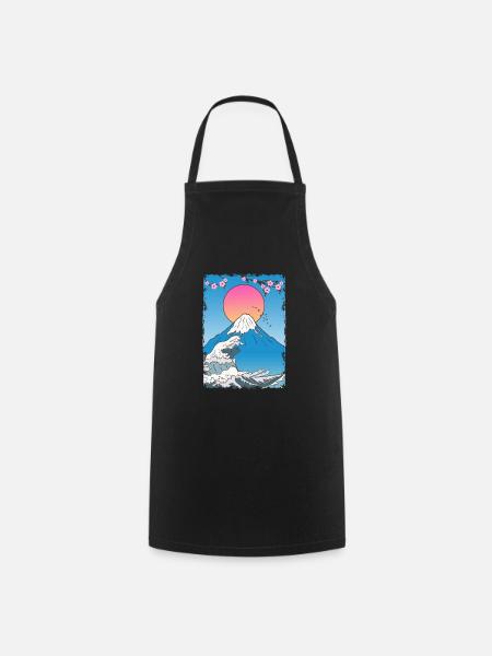 Fujiyama Mountain Japon Manga Lotus - Tablier de cuisine - noir