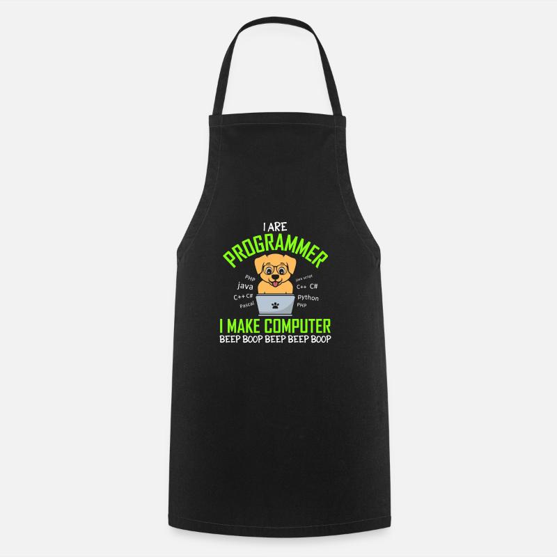 I Are Programmer I Make Computer Beep Boop Dog - Cooking Apron - black