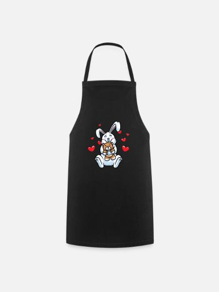 Kawaii Rabbit Cuddly Toy Hearts Carnickel Rabbit - Cooking Apron - black