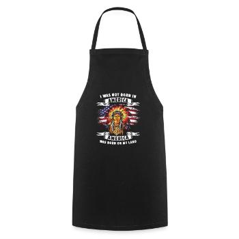 Indian USA Saying - Cooking Apron - black - Front - AI Model Male 185 dark (185cm)