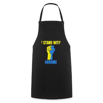 Je me tiens avec le drapeau ukrainien vintage de l’Ukraine - Tablier de cuisine - noir - Devant - AI Model Male 185 dark (185cm)