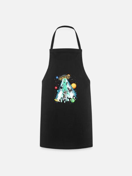 Drôle de dire Cat UFO Alien Cat Love - Tablier de cuisine - noir