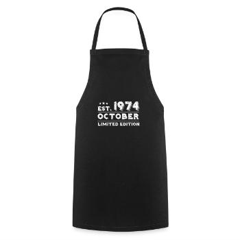 October 1974 - Birthday in October - Cooking Apron - black - Front - AI Model Male 185 dark (185cm)