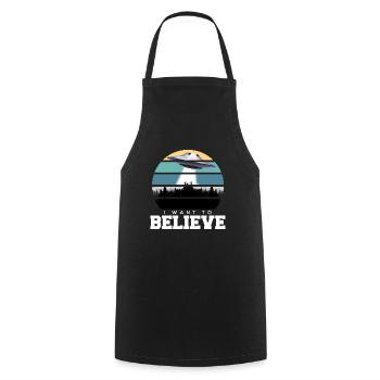 OVNI Je veux croire le thé OVNI extraterrestre - Tablier de cuisine - noir - Devant - AI Model Male 185 dark (185cm)