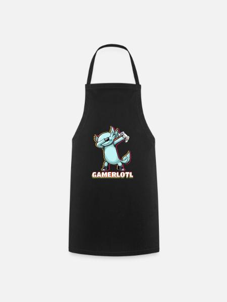 Dabbing Blue Axolotl Gamer who loves Video Game - Cooking Apron - black