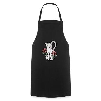 White cat roses - Cooking Apron - black - Front - AI Model Male 185 dark (185cm)