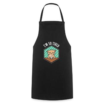 Tired cat drinks coffee - Im so tired - Cooking Apron - black - Front - AI Model Male 185 dark (185cm)
