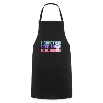 Je photographie comme une fille Women’s Sports Shooting - Tablier de cuisine - noir - Devant - AI Model Male 185 dark (185cm)