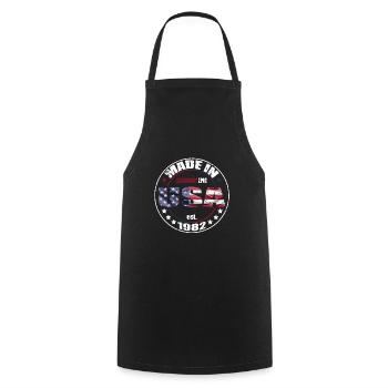 Birthday Saying born USA 1982 - Cooking Apron - black - Front - AI Model Male 185 dark (185cm)