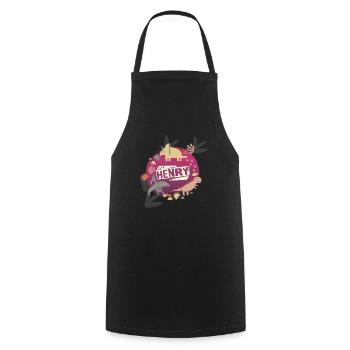HENRY - Beautiful boy name with cute dinosaurs - Cooking Apron - black - Front - AI Model Male 185 dark (185cm)