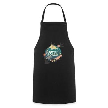 ANTON - Beautiful boy name with cute dinosaurs - Cooking Apron - black - Front - AI Model Male 185 dark (185cm)