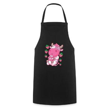 Kawaii Vache Fraise Lait Anime - Tablier de cuisine - noir - Devant - AI Model Male 185 dark (185cm)