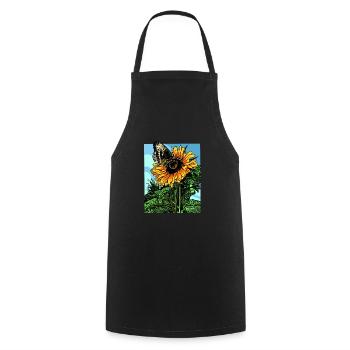 Cadeau papillon tournesol - Tablier de cuisine - noir - Devant - AI Model Male 185 dark (185cm)