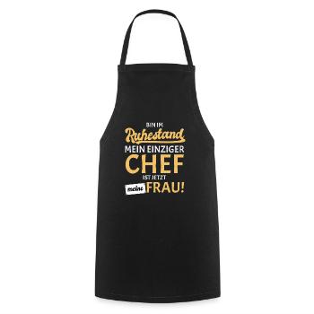 Frau Chef Rentner 2022 2023 - Kochschürze - Schwarz - Vorne - AI Model Male 185 dark (185cm)