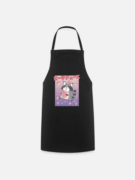 Kawaii Raccoon Drinking Peach Juice - Kochschürze - Schwarz