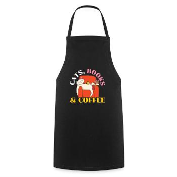 Katzen Bücher und Kaffeetrinker Bookaholic Bücherwurm - Kochschürze - Schwarz - Vorne - AI Model Male 185 dark (185cm)