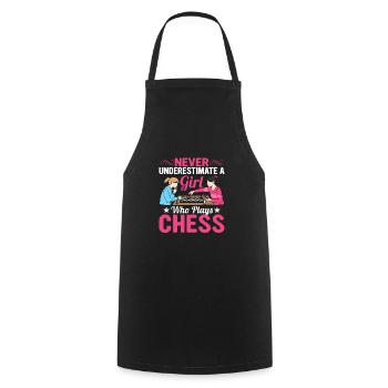 Never Underestimate A Girl Who Plays Chess Board - Kochschürze - Schwarz - Vorne - AI Model Male 185 dark (185cm)