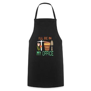 Je serai dans mon bureau Superbe t-shirt de jardinage - Tablier de cuisine - noir - Devant - AI Model Male 185 dark (185cm)