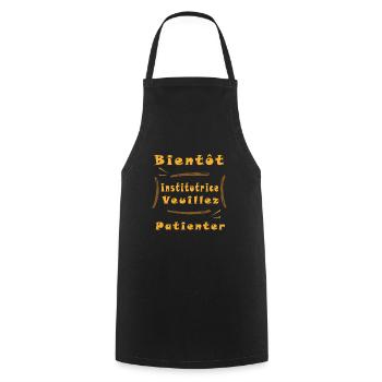 Tshirt femme Bientôt Institutrice veuillez patient - Tablier de cuisine - noir - Devant - AI Model Male 185 dark (185cm)