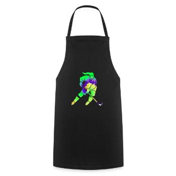 Joueuse de hockey sur glace - Tablier de cuisine - noir - Devant - AI Model Male 185 dark (185cm)