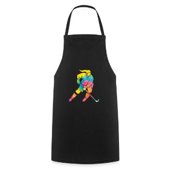 Joueuse de hockey sur glace - Tablier de cuisine - noir - Devant - AI Model Male 185 dark (185cm)
