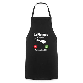La plongée m'appelle cadeau humour plongeur - Tablier de cuisine - noir - Devant - AI Model Male 185 dark (185cm)