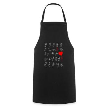 ASL Alphabet Teacher American Sing Language ASL - Kochschürze - Schwarz - Vorne - AI Model Male 185 dark (185cm)