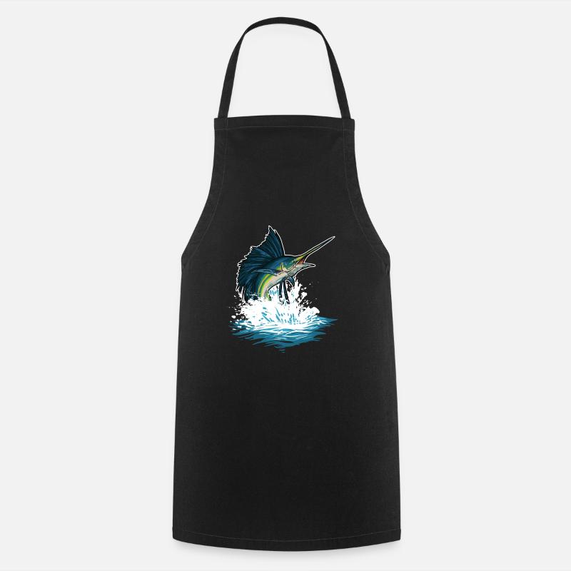 Poisson d’eau profonde Créatures marines Espadon Océan - Tablier de cuisine - noir