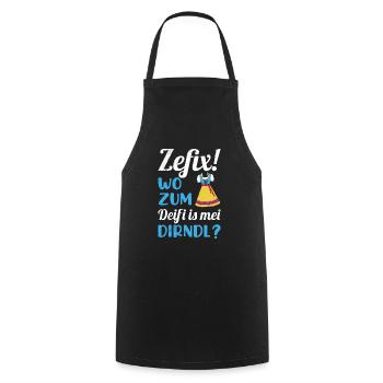 Zefix wo zum deifi is mein dirndl trachtenshirt - Kochschürze - Schwarz - Vorne - AI Model Male 185 dark (185cm)