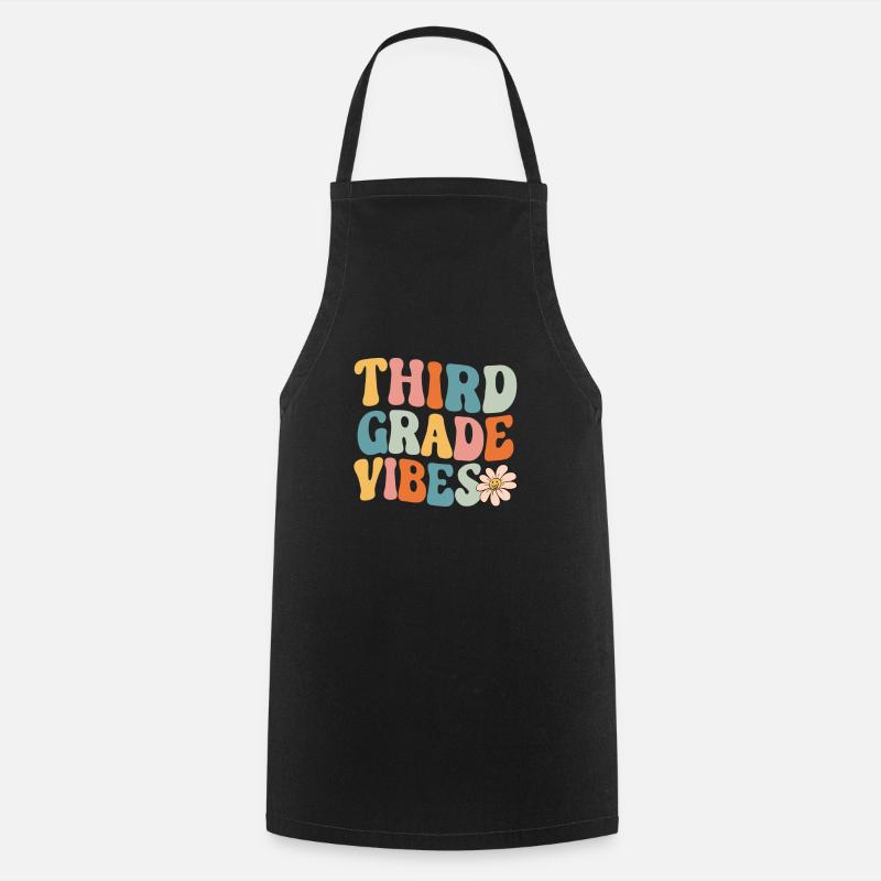 Third Grade Vibes 3rd Grade Retro Back To School - Cooking Apron - black