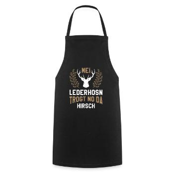mei lederhosn trogt no da hirsch - Kochschürze - Schwarz - Vorne - AI Model Male 185 dark (185cm)