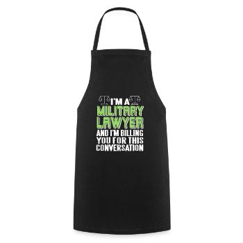 Je suis un avocat militaire Cool Epic Funny T-Shirt - Tablier de cuisine - noir - Devant - AI Model Male 185 dark (185cm)