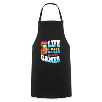 Life Gets Better With Games Retro Quiz Gamer - Cooking Apron - black - Front - AI Model Male 185 dark (185cm)