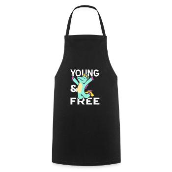 Young & Free Retro Cute Unicorn T-Shirt Present - Cooking Apron - black - Front - AI Model Male 185 dark (185cm)