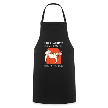 Obtenez un verre de chat de thé positif - Tablier de cuisine - noir - Devant - AI Model Male 185 dark (185cm)