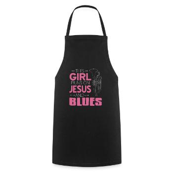 This Girl Runs On Jesus & Blues Cool Retro - Cooking Apron - black - Front - AI Model Male 185 dark (185cm)