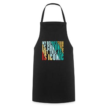 Ma dépression est chronique - Tablier de cuisine - noir - Devant - AI Model Male 185 dark (185cm)