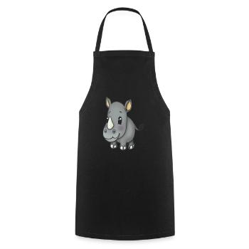 Kawaii Cartoon Rhino - Cooking Apron - black - Front - AI Model Male 185 dark (185cm)