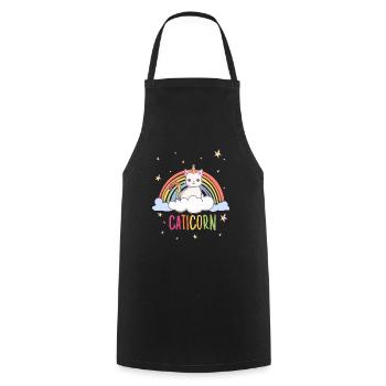Cute Unicorn Cats Motif Rainbow Cats - Cooking Apron - black - Front - AI Model Male 185 dark (185cm)
