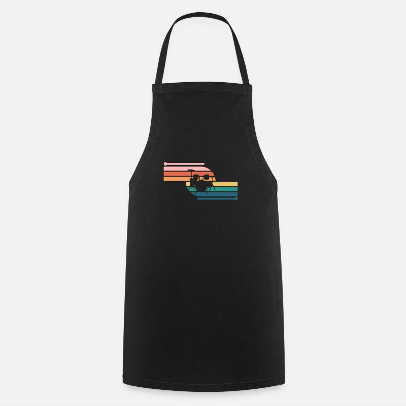 Retro Drummer Player Percussion Drumming Drummer - Cooking Apron - black