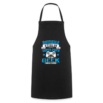 Un super papa et Un geek - Cadeau papa jeux video - Tablier de cuisine - noir - Devant - AI Model Male 185 dark (185cm)