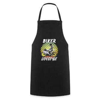 Motorcycle Lifestyle / Motorcycle / Motorcycle biker - Cooking Apron - black - Front - AI Model Male 185 dark (185cm)