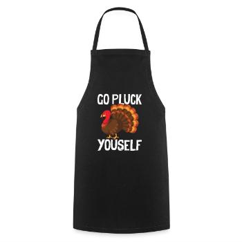Happy Thanks Vegan - Turkey Go Pluck Yourself - Cooking Apron - black - Front - AI Model Male 185 dark (185cm)