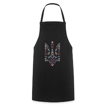 Broderie du trident de l’emblème ukrainien - Tablier de cuisine - noir - Devant - AI Model Male 185 dark (185cm)
