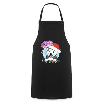 Merry Christmas Husky Puppy Christmas - Cooking Apron - black - Front - AI Model Male 185 dark (185cm)