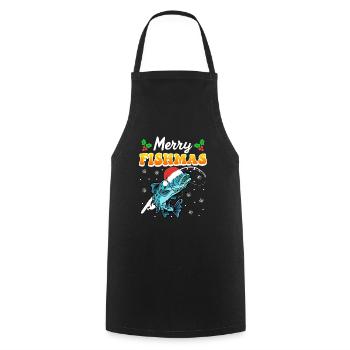 Merry Fishmas Angler Christmas Angel - Cooking Apron - black - Front - AI Model Male 185 dark (185cm)