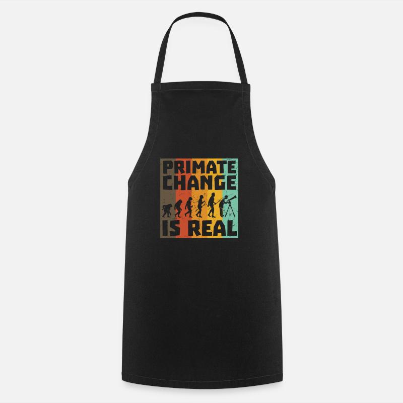 Primate Change Is Real Evolution Joke - Cooking Apron - black