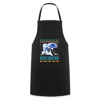 Joyeux poisson de Noël moche - Tablier de cuisine - noir - Devant - AI Model Male 185 dark (185cm)